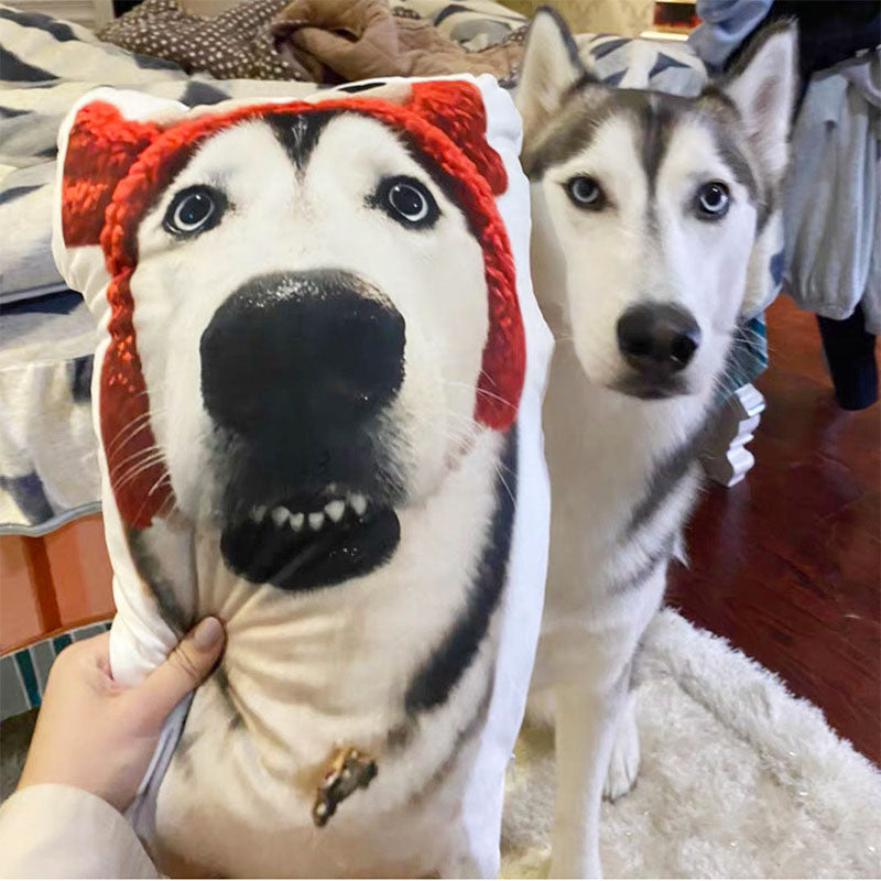 cute dog with his own custom photo pillow shape