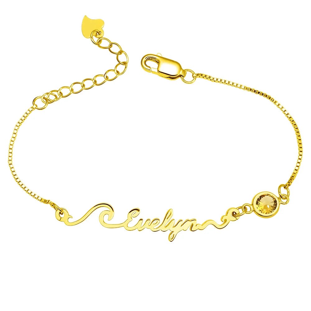 Personalized Name Bracelet with Birthstone Sterling Silver 925