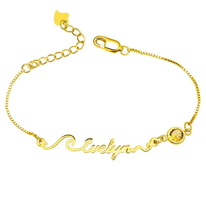 Personalized Name Bracelet with Birthstone Sterling Silver 925