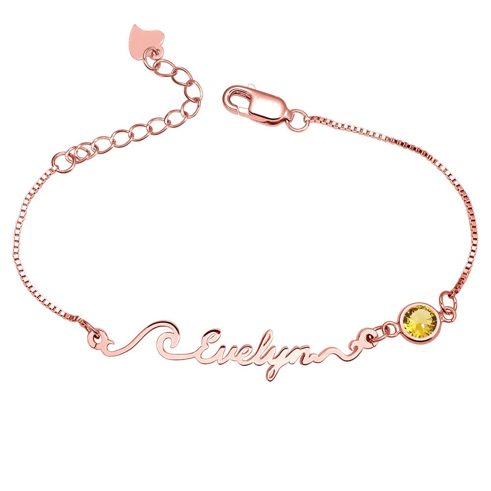 Personalized Name Bracelet with Birthstone Sterling Silver 925