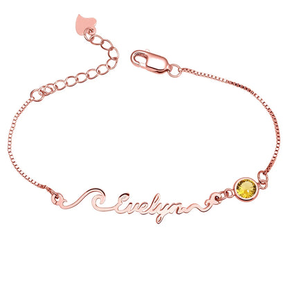 Personalized Name Bracelet with Birthstone Sterling Silver 925