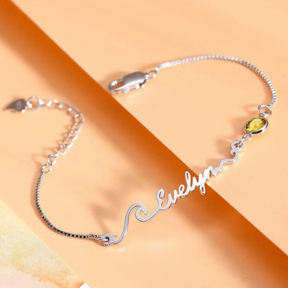 Personalized Name Bracelet with Birthstone Sterling Silver 925