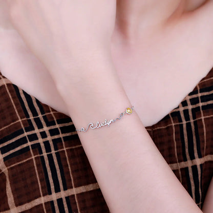 Personalized Name Bracelet with Birthstone Sterling Silver 925