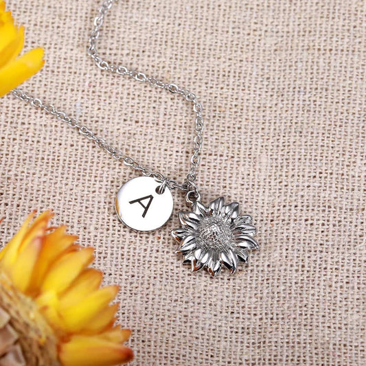 Personalized Sunflower Necklace with Initial