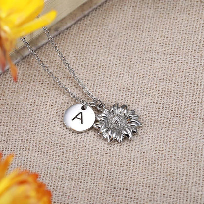 Personalized Sunflower Necklace with Initial