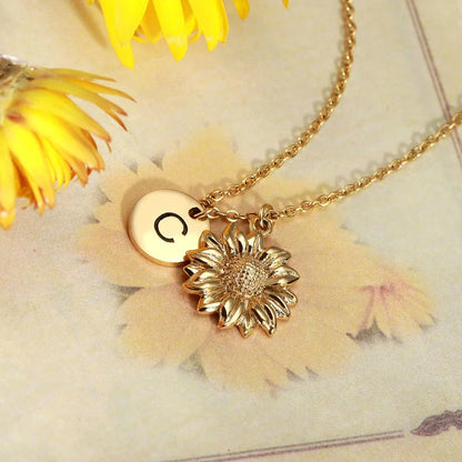 Personalized Sunflower Necklace with Initial