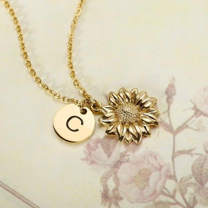 Personalized Sunflower Necklace with Initial