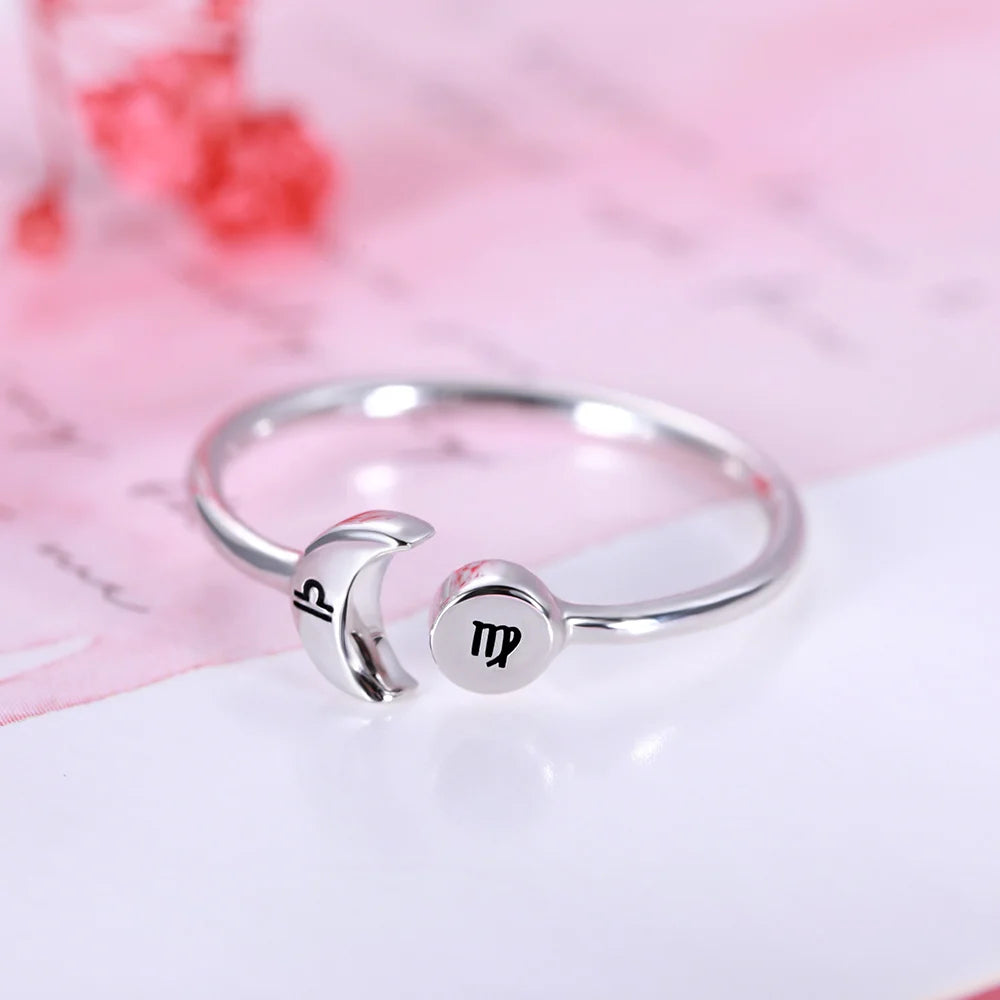 Moon and sun ring | Personalized Sun & Moon Zodiac Silver Ring