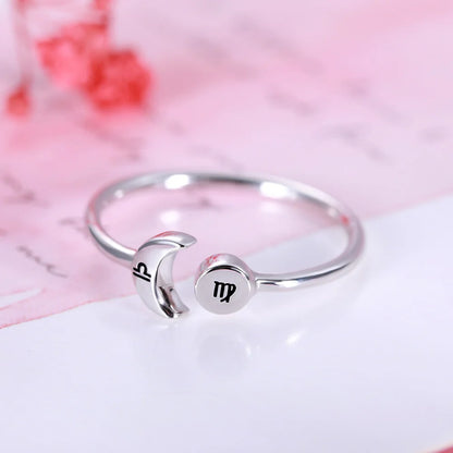 Moon and sun ring | Personalized Sun & Moon Zodiac Silver Ring