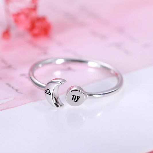 Moon and sun ring | Personalized Sun & Moon Zodiac Silver Ring