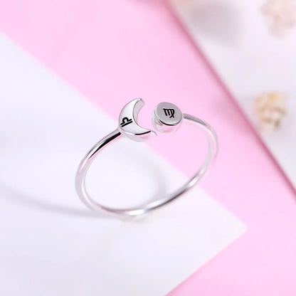 Moon and sun ring | Personalized Sun & Moon Zodiac Silver Ring