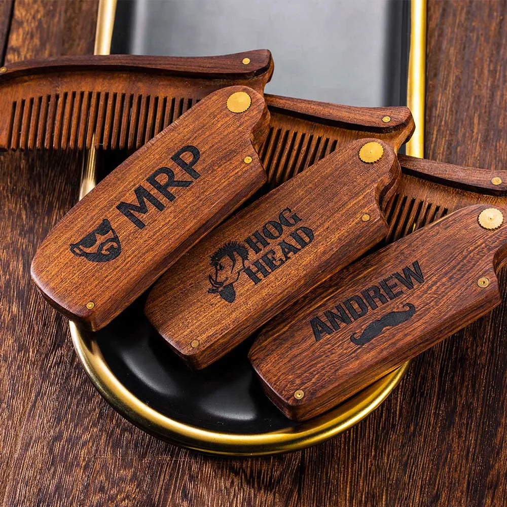 Custom Folding Wooden Beard comb for /Dad/ Boyfriends/ Groomsmen