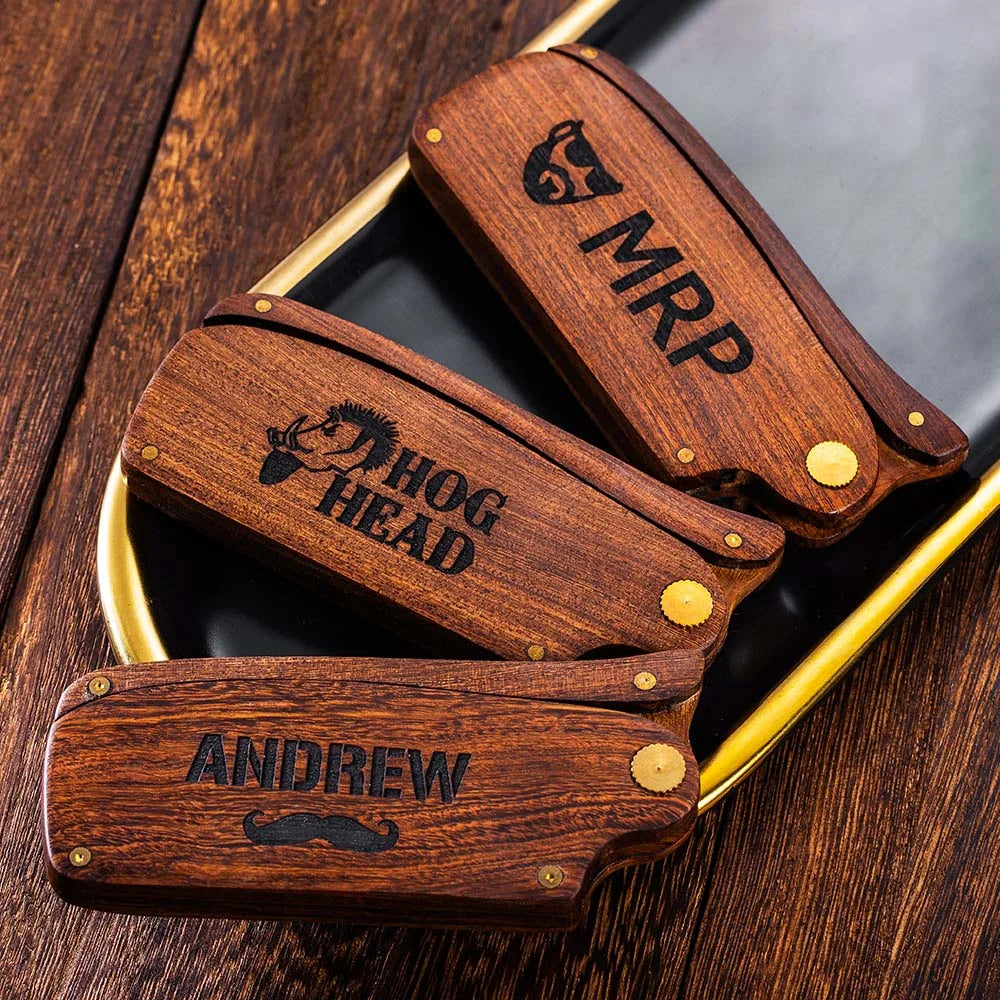 Custom Folding Wooden Beard comb for /Dad/ Boyfriends/ Groomsmen