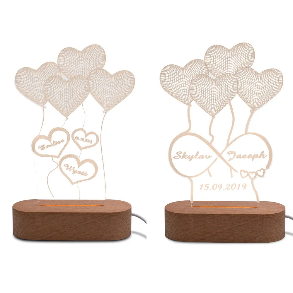 Personalized 3D Heart Illusion Lamp | Custom anniversary gifts