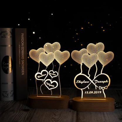 Personalized 3D Heart Illusion Lamp | Custom anniversary gifts
