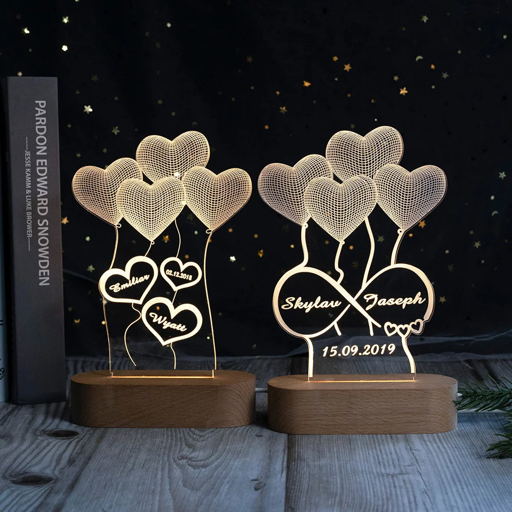 Personalized 3D Heart Illusion Lamp | Custom anniversary gifts