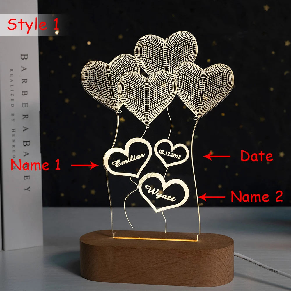 Personalized 3D Heart Illusion Lamp | Custom anniversary gifts