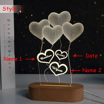 Personalized 3D Heart Illusion Lamp | Custom anniversary gifts