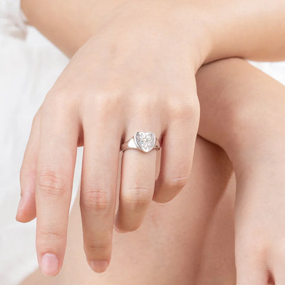 Custom Birth Flower Signet Ring| Personalized Signet Ring 925 Silver