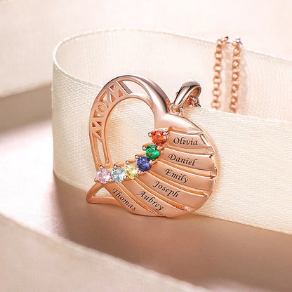 Personalized heart necklace with birthstones and names | 925 Sterling Silver Family birthstone necklace