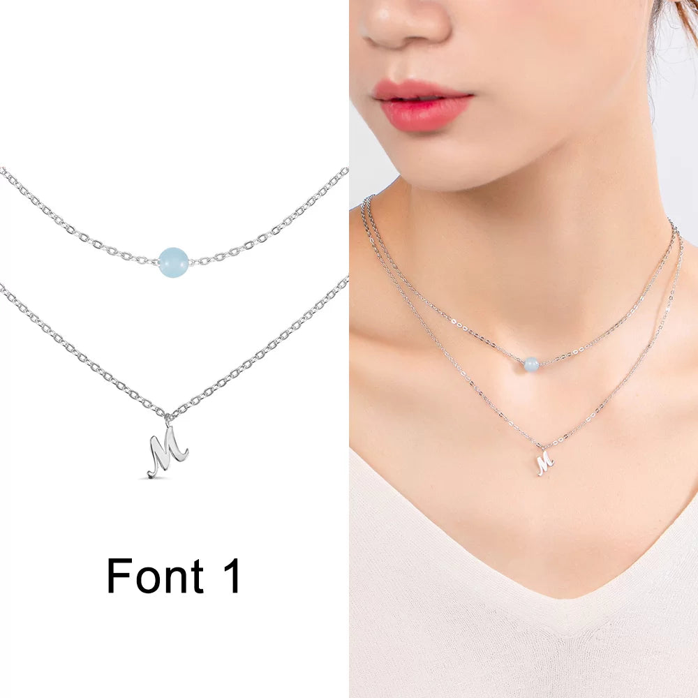 Personalized initial necklace with moonstone birthstone
