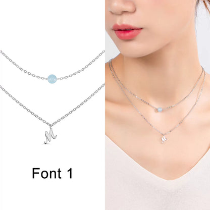Personalized initial necklace with moonstone birthstone
