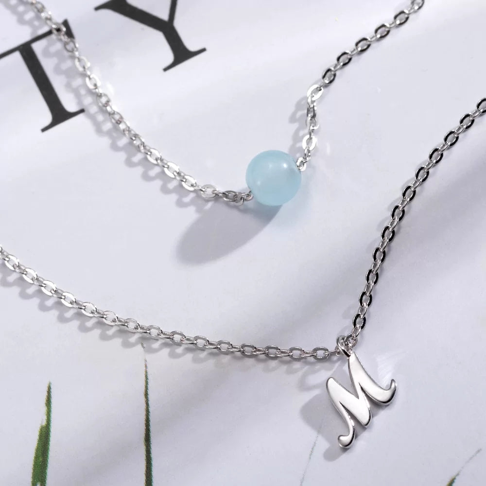 Personalized initial necklace with moonstone birthstone