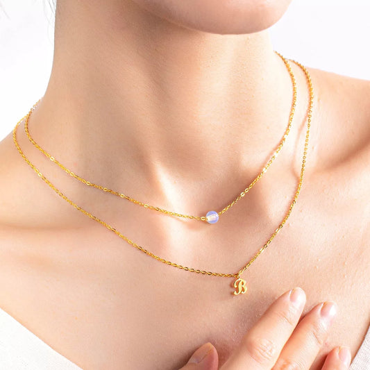 Personalized initial necklace with moonstone birthstone