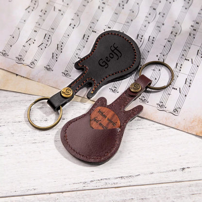 Personalized Wood Guitar Pick with Leather Guitar Shaped Case | Birthday gifts for guitar players