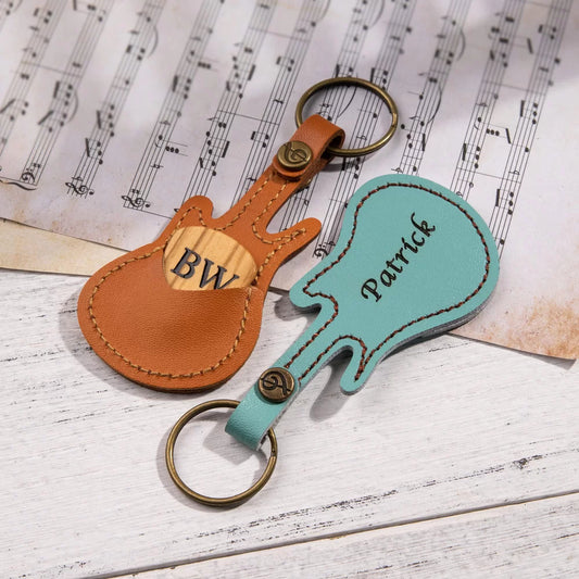 Personalized Wood Guitar Pick with Leather Guitar Shaped Case | Birthday gifts for guitar players