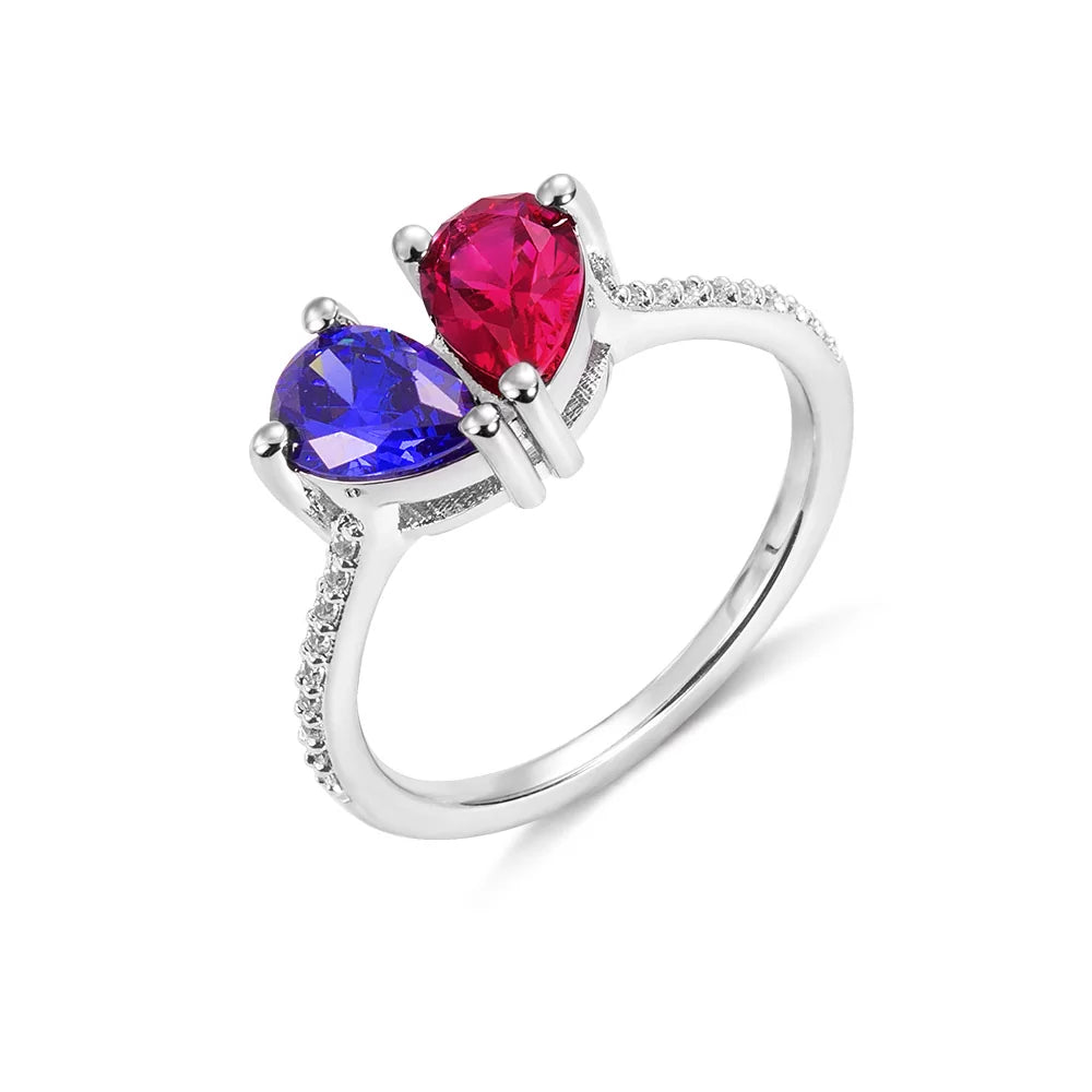 Custom Heart Birthstone Ring, 2 Birthstone Ring| Minimalist birthstone ring in sterling silver