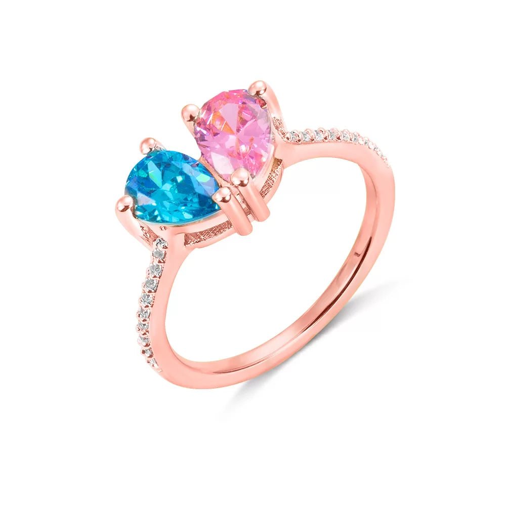 Custom Heart Birthstone Ring, 2 Birthstone Ring| Minimalist birthstone ring in sterling silver