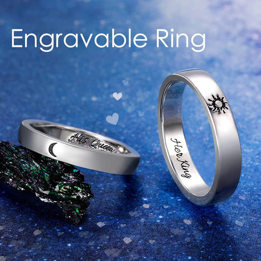 Sun and Moon Couple Rings | Set of 2 Silver Rings | Custom Couple Gifts