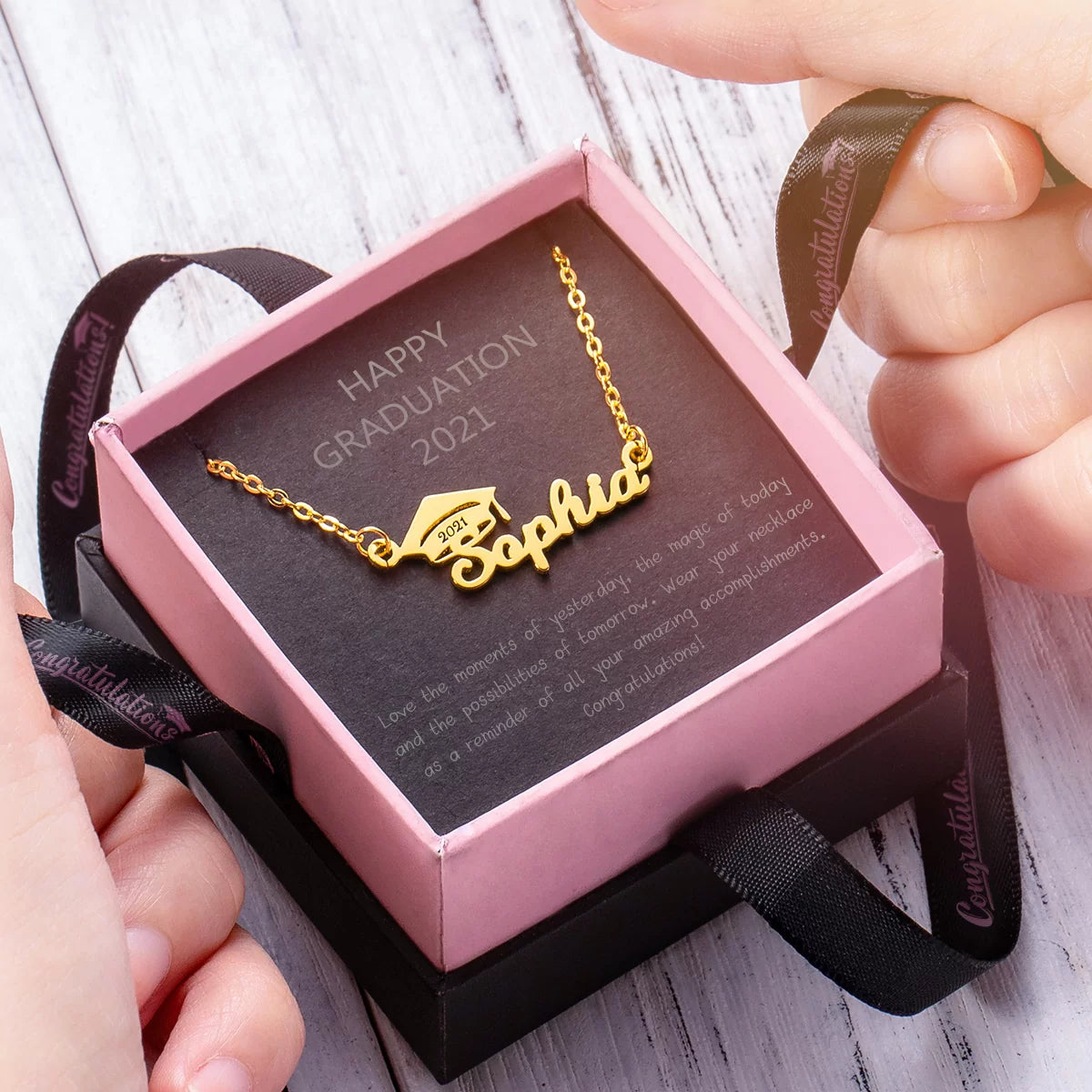Personalized Bachelor Cap Name Necklace Graduation Gifts |Graduation gifts for her
