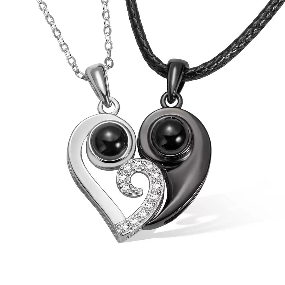 Personalized projection matching heart necklace for couple set of 2|Necklace i love you in 100 languages