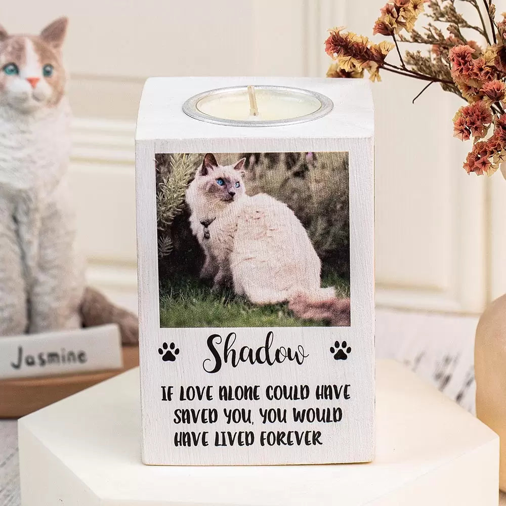 Custom Pet Sympathy Tea-light Candle holder with Pet Photo and Message