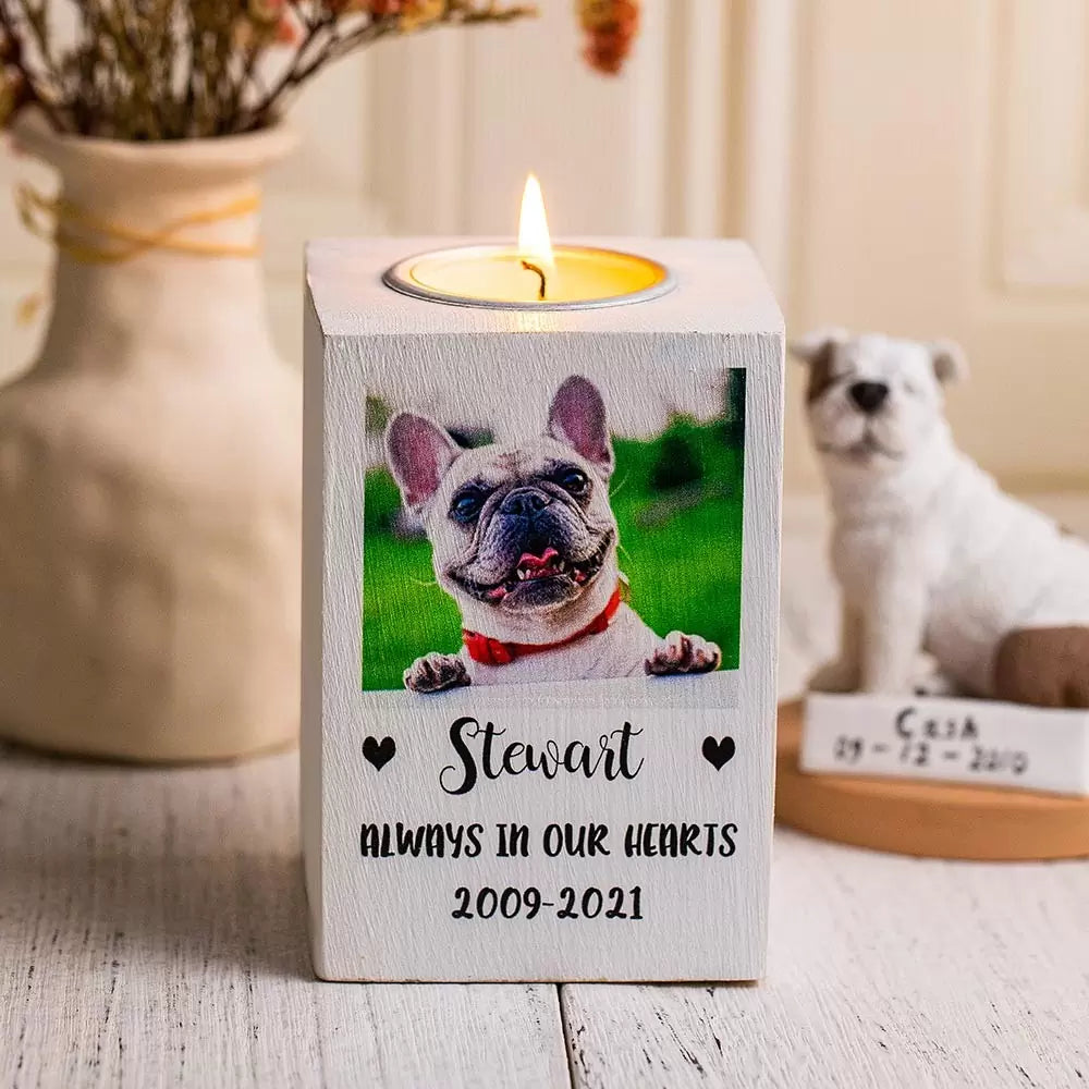 Custom Pet Sympathy Tea-light Candle holder with Pet Photo and Message