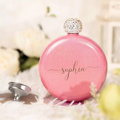 Custom Round Flasks with Rhinestone Lid | Best Friend, Bridesmaid Proposal