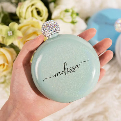 Custom Round Flasks with Rhinestone Lid | Best Friend, Bridesmaid Proposal