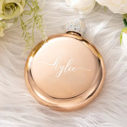 Custom Round Flasks with Rhinestone Lid | Best Friend, Bridesmaid Proposal
