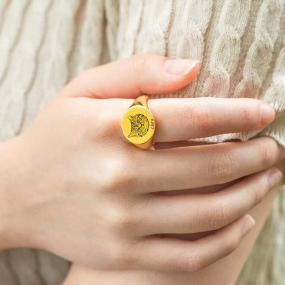 Personalized Signet Ring Engraved Pet portrait| Dog/Cat Mom/Pet Lover Gifts