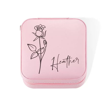 Vegan leather jewelry case ,Bridesmaid Proposal Gift,Bridal Party Gift,Birth Flower Jewelry Case