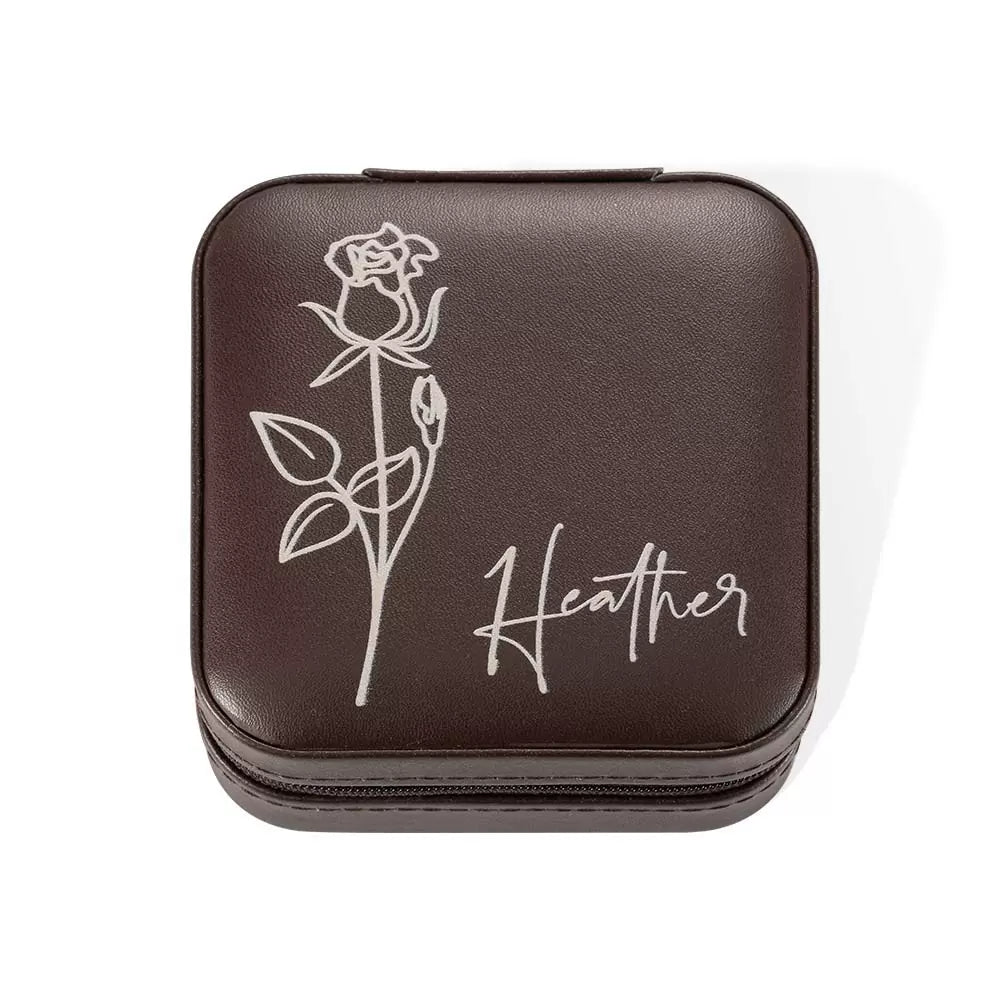 Vegan leather jewelry case ,Bridesmaid Proposal Gift,Bridal Party Gift,Birth Flower Jewelry Case