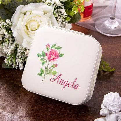 Custom Jewelry Travel Case with Birth Flower and Name