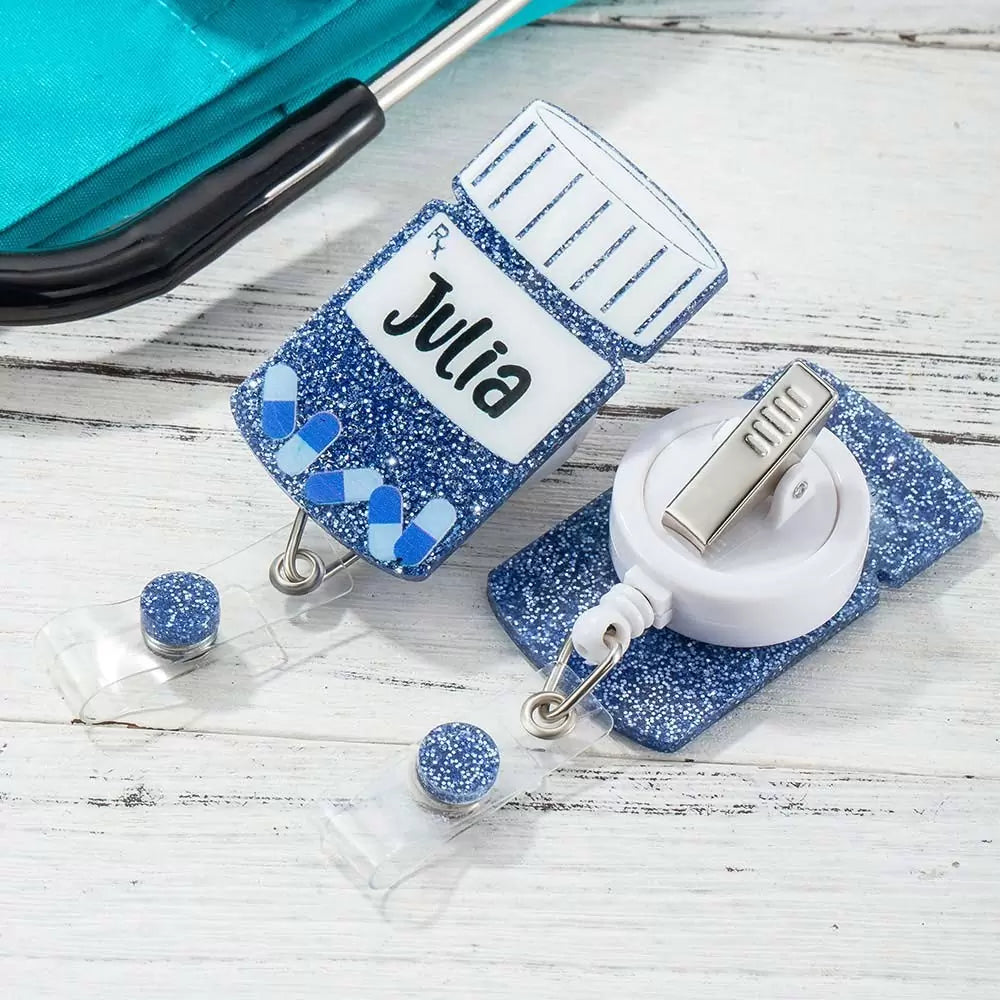 Personalize Funny Pill Bottle Pharmacist Badge Reel