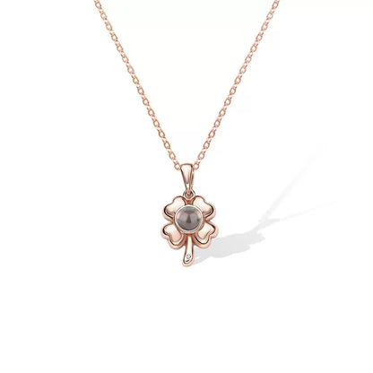 Personalized Flower Projection Necklace | Four leaf clover necklace