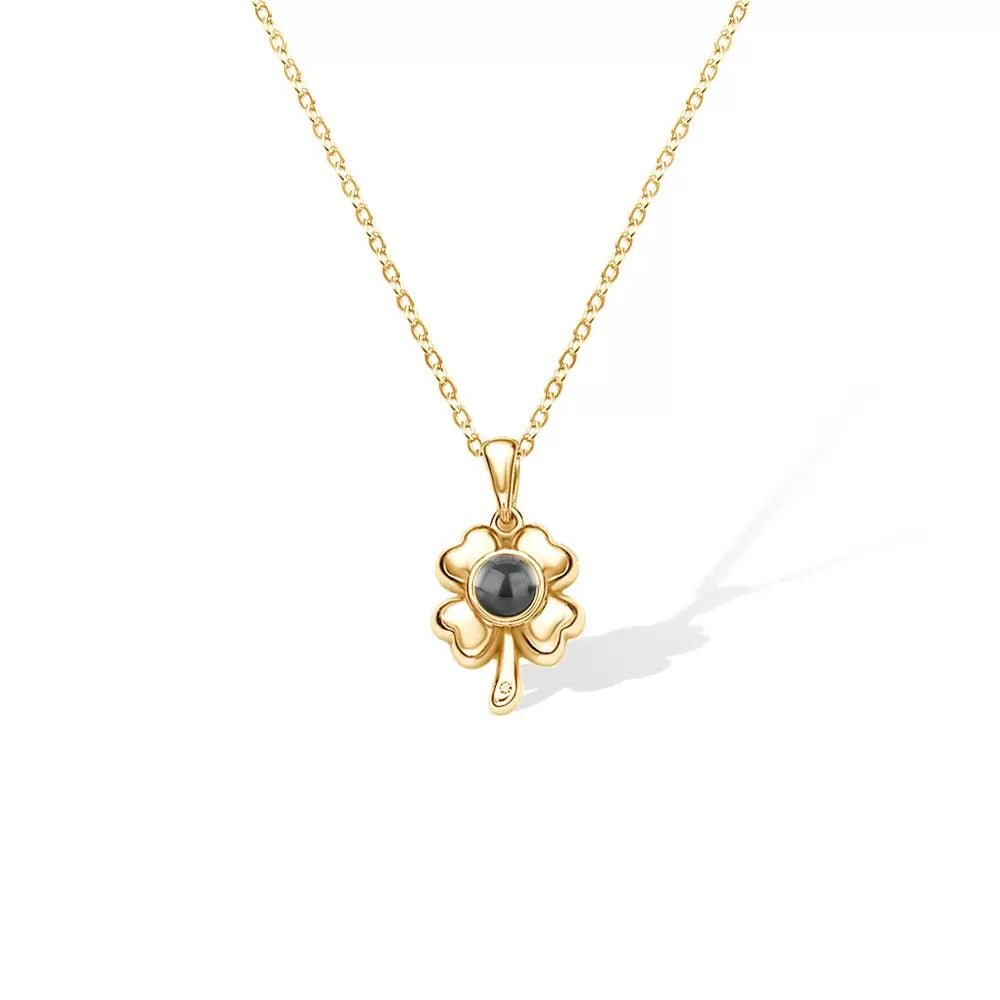 Personalized Flower Projection Necklace | Four leaf clover necklace