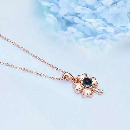Personalized Flower Projection Necklace | Four leaf clover necklace