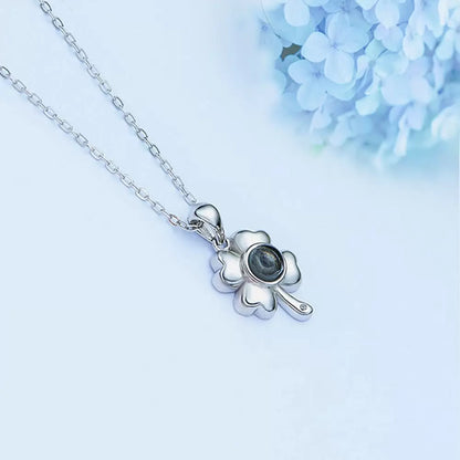 Personalized Flower Projection Necklace | Four leaf clover necklace
