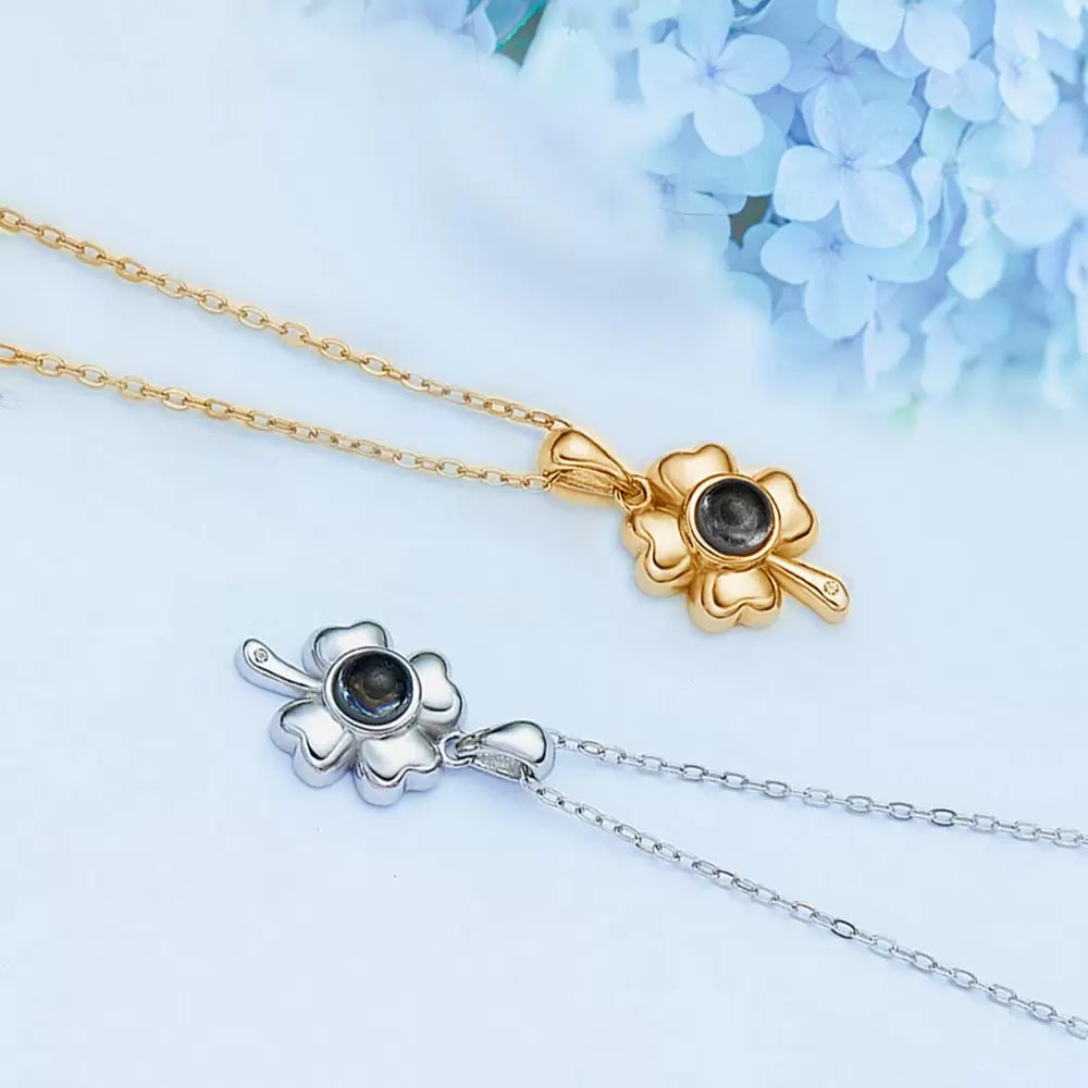 Personalized Flower Projection Necklace | Four leaf clover necklace